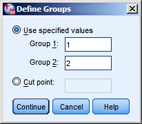 independent samples t-test define groups